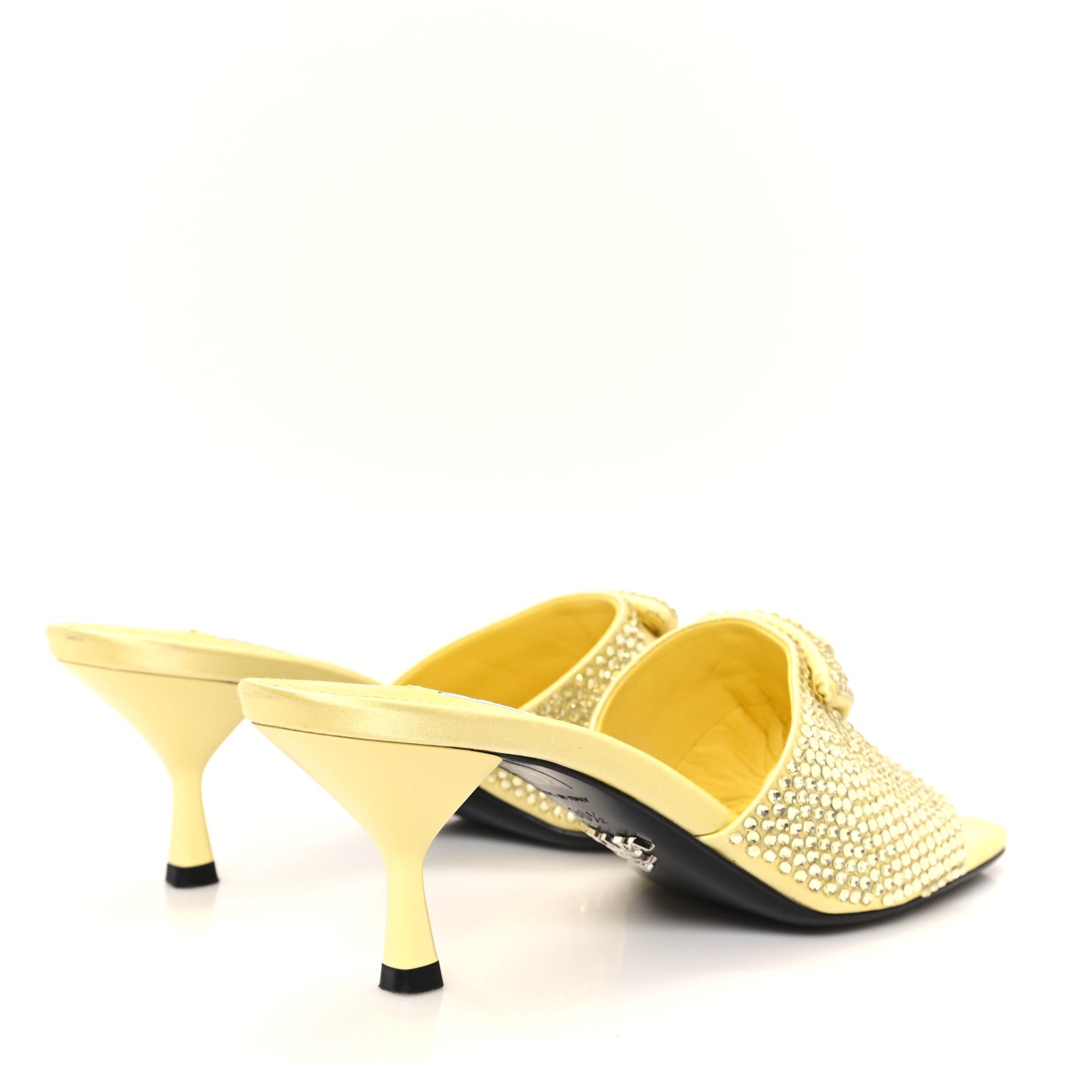 Prada Satin Crystal Logo 65mm Slide Sandals 36.5 Ananas 1695458