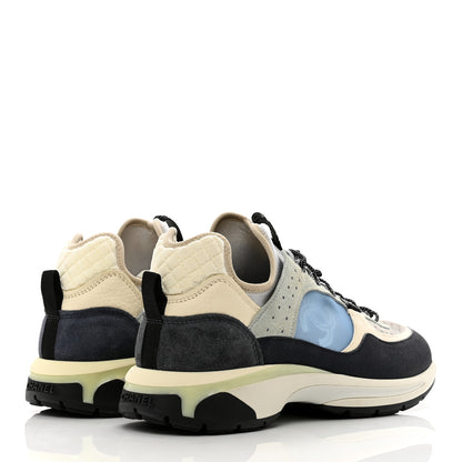 Chanel Fabric Suede Calfskin Mesh Womens CC Sneakers 43 Black Blue Ivory 4 of 11