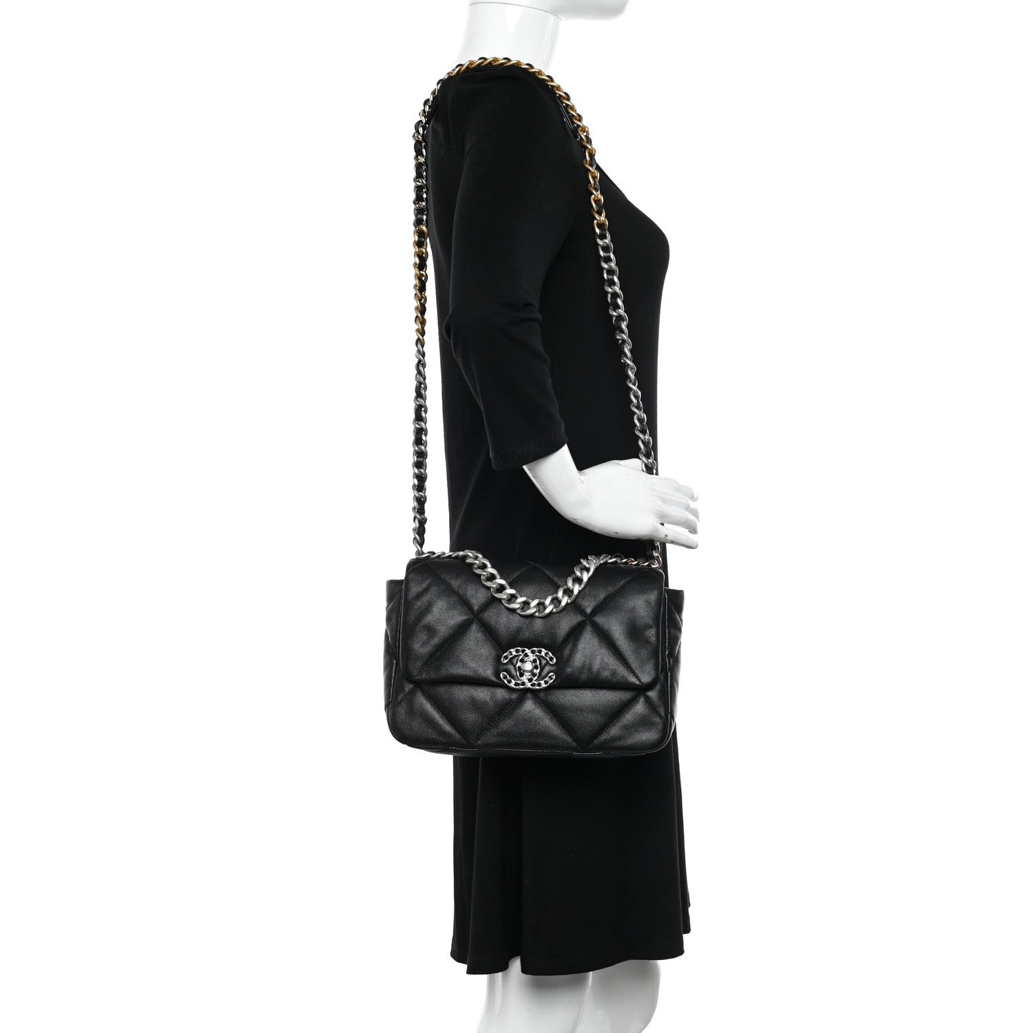 Chanel Lambskin Quilted Medium Chanel 19 Flap Black 2 of 12