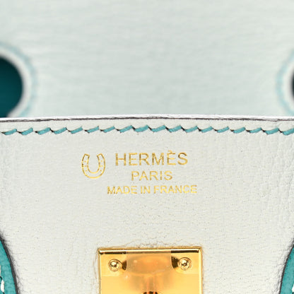 Hermes Chevre Mysore Horseshoe Birkin 25 Gris Perle Bleu Paon 6 of 11