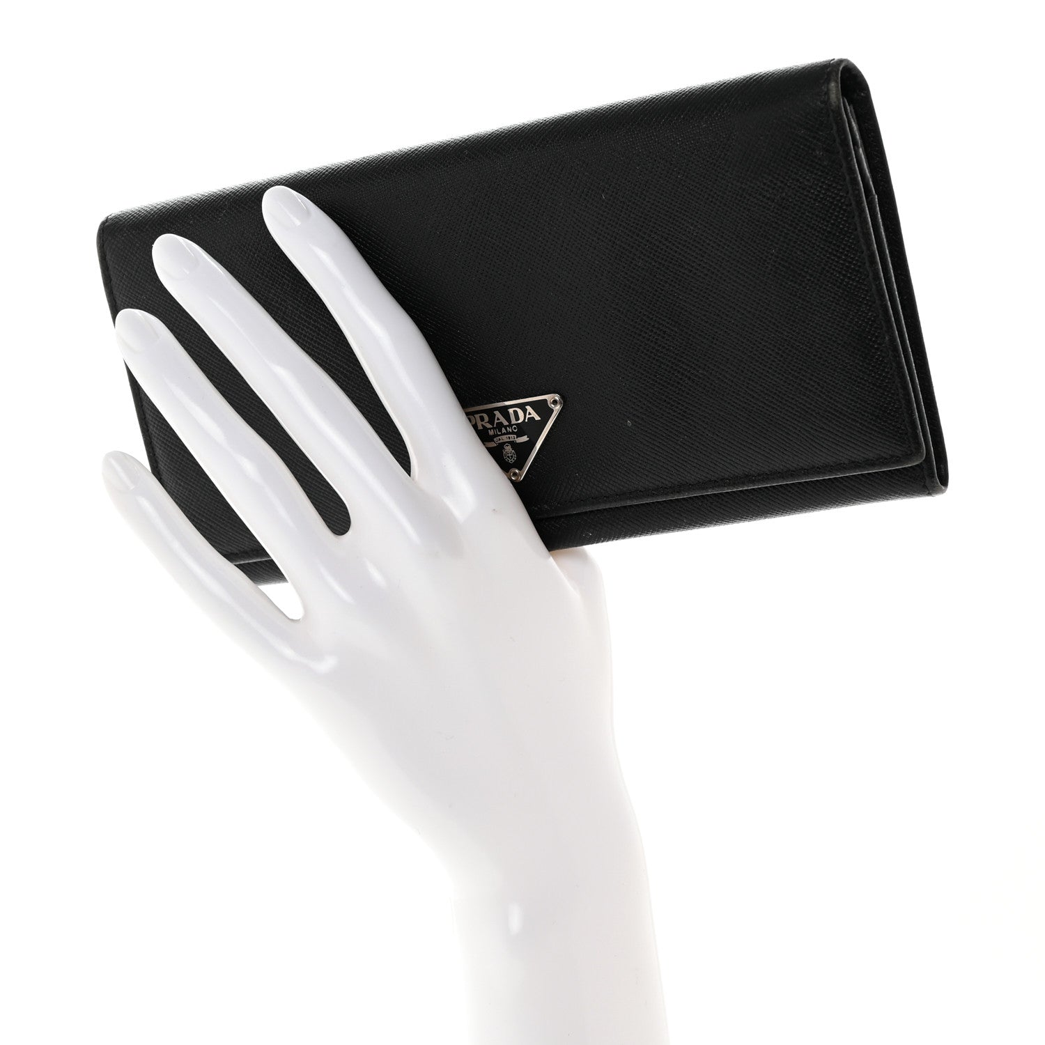Prada Saffiano Triangle Continental Flap Wallet Black 2 of 8