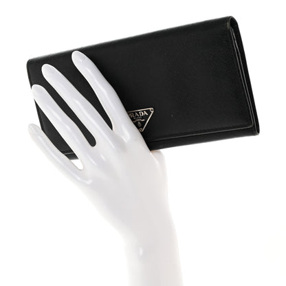 Prada Saffiano Triangle Continental Flap Wallet Black 2 of 8
