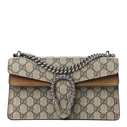 Gucci GG Supreme Monogram Suede Crystal Small Dionysus Shoulder Bag Beige Ebony Taupe 1 of 15