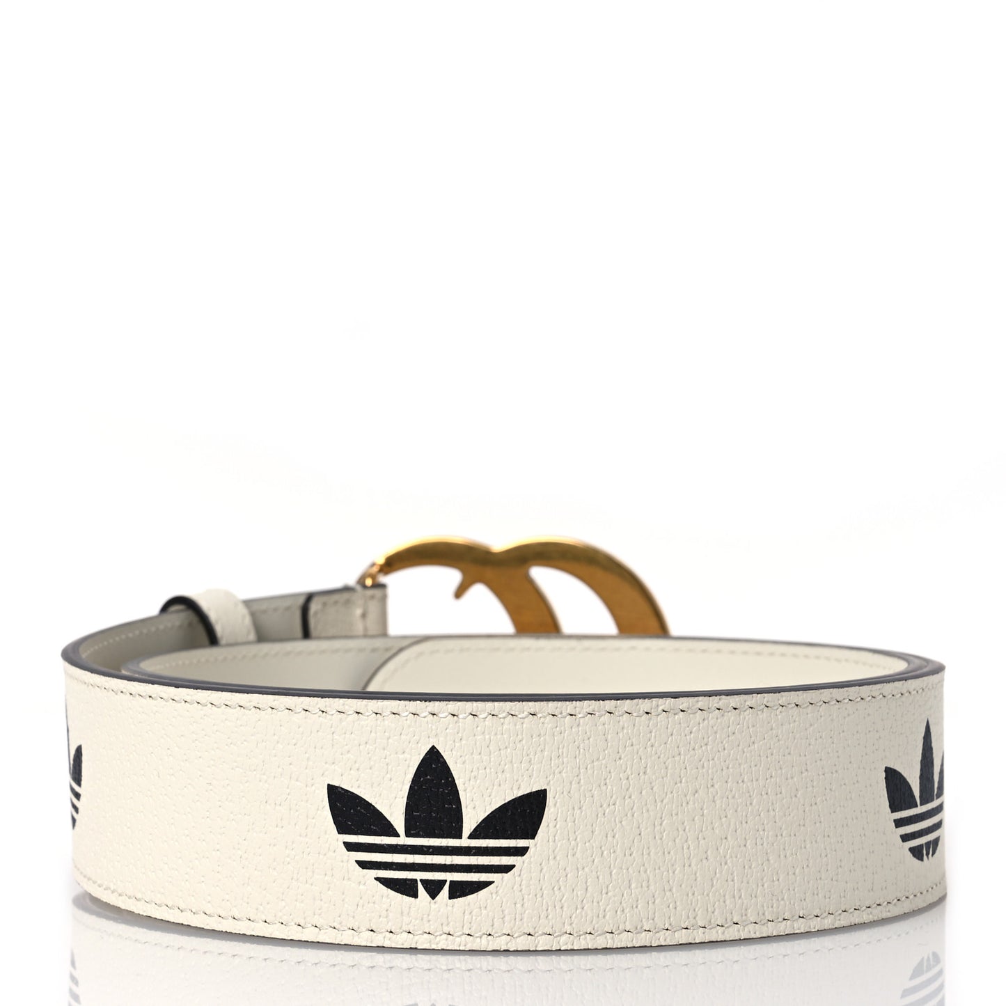 X ADIDAS Textured Dollar Calfskin Double G 40mm Belt 80 32 White Black