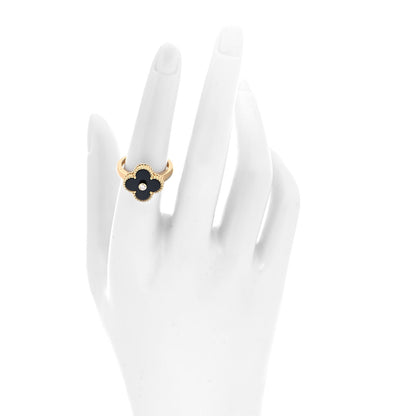 Van Cleef & Arpels 18K Yellow Gold Diamond Black Onyx Vintage Alhambra Ring 54 7 2 of 4