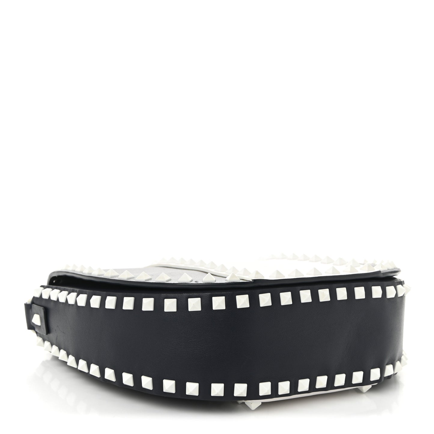 Vitello Colorblock Large Free Rockstud Halfmoon Saddle Bag Marine White