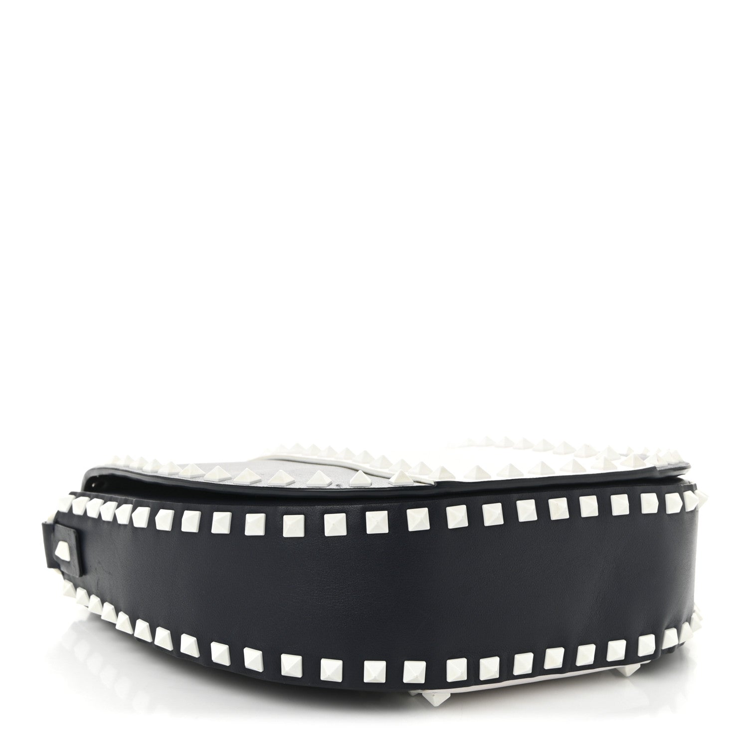 Valentino Garavani Vitello Colorblock Large Free Rockstud Halfmoon Saddle Bag Marine White 4 of 10