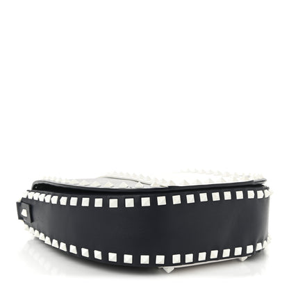 Valentino Garavani Vitello Colorblock Large Free Rockstud Halfmoon Saddle Bag Marine White 4 of 10