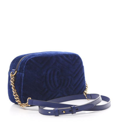 Gucci Velvet Matelasse Small GG Marmont Chain Shoulder Bag Cobalt 3 of 10