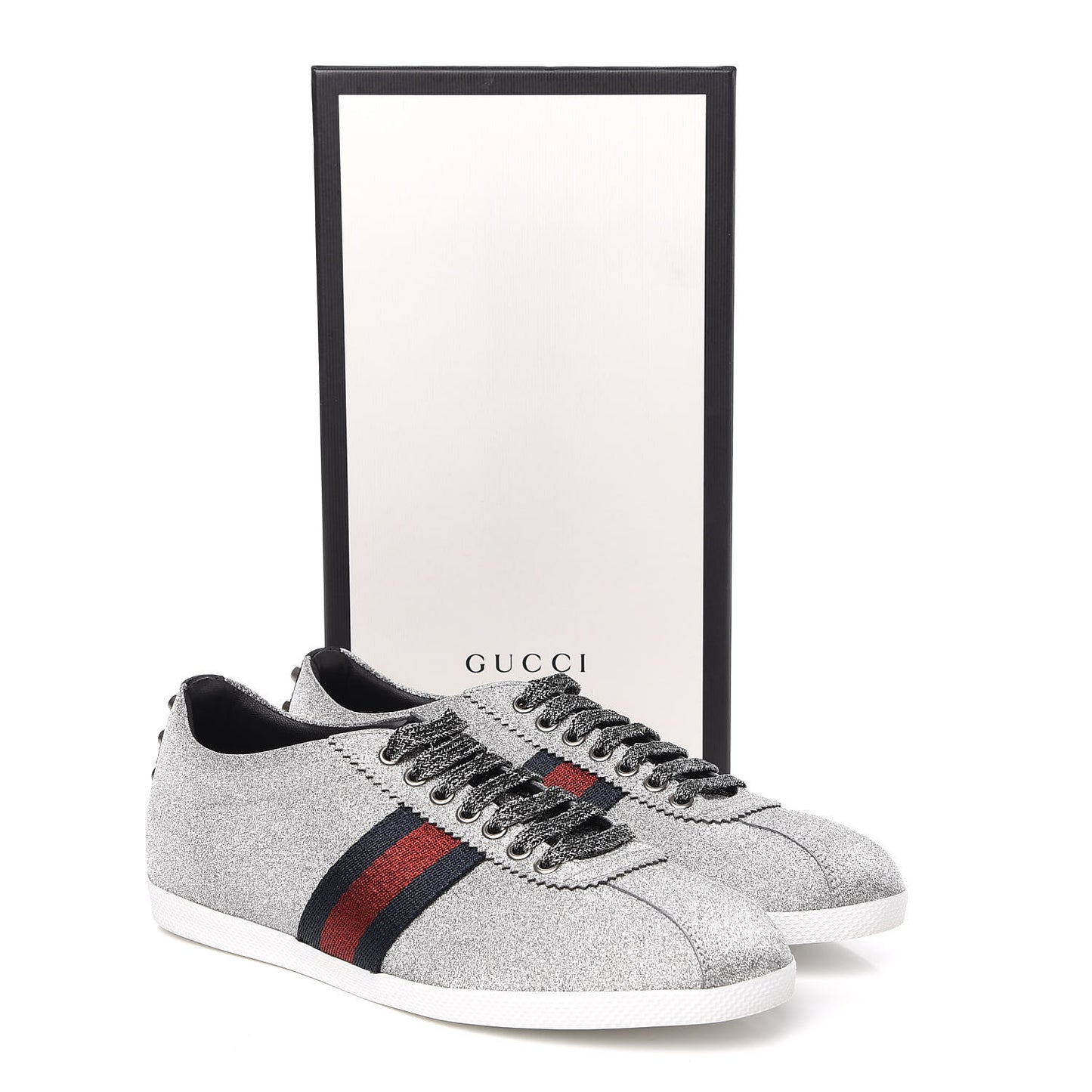 Glitter Fabric Studded Web Womens Sneakers 39.5 Silver