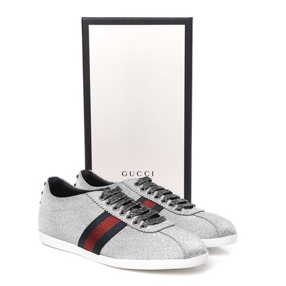 Gucci Glitter Fabric Studded Web Womens Sneakers 39.5 Silver 8 of 8