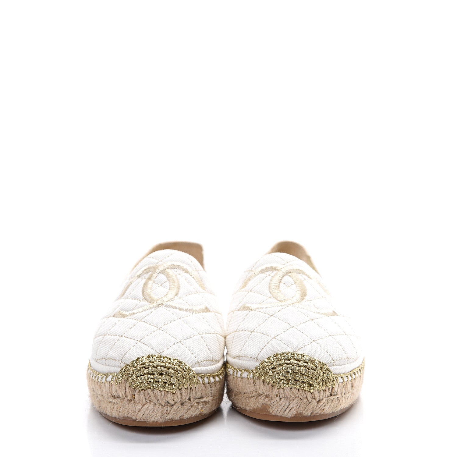 Chanel Fabric Biarritz CC Espadrilles 39 White Gold 2 of 10