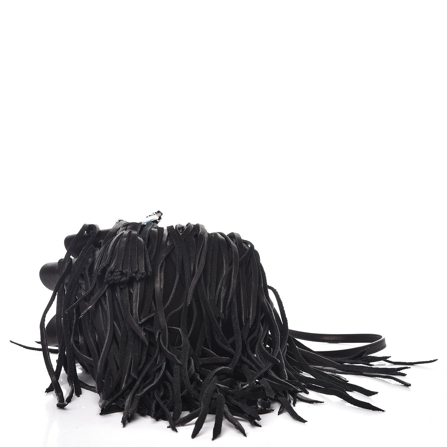 Saint Laurent Calfskin Small Monogram Fringe Bucket Bag Black 4 of 9
