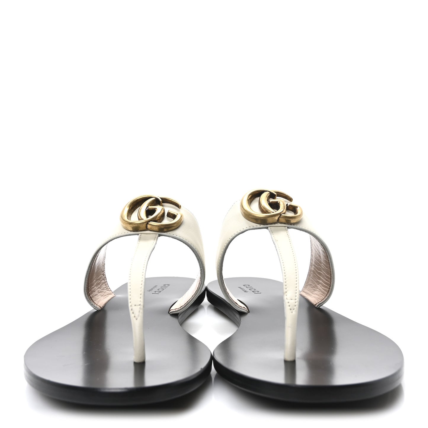 Calfskin GG Marmont Thong Sandals 38.5 Mystic White