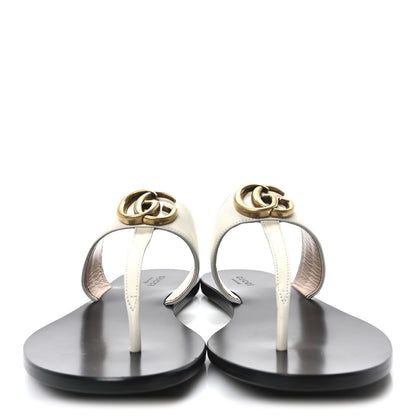 Gucci Calfskin GG Marmont Thong Sandals 38.5 Mystic White 3 of 9