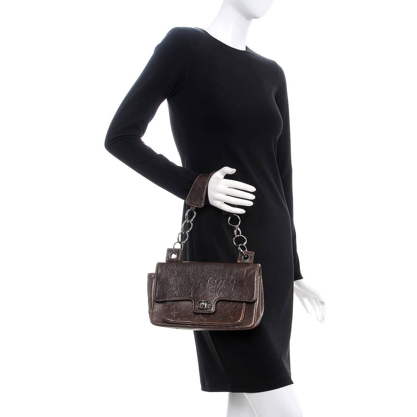 Calfskin Embossed Medium Flap Dark Brown