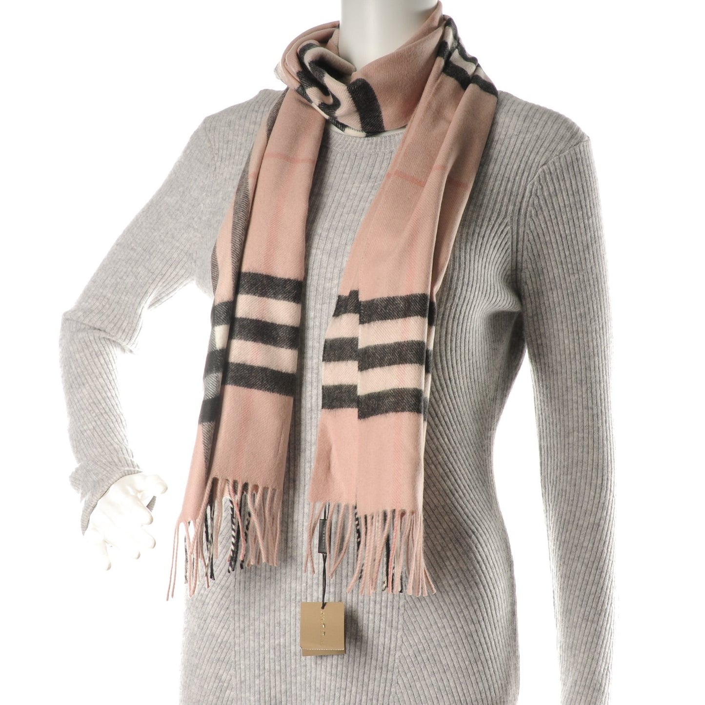 Cashmere Giant Heritage Check Fringe Scarf Ash Rose