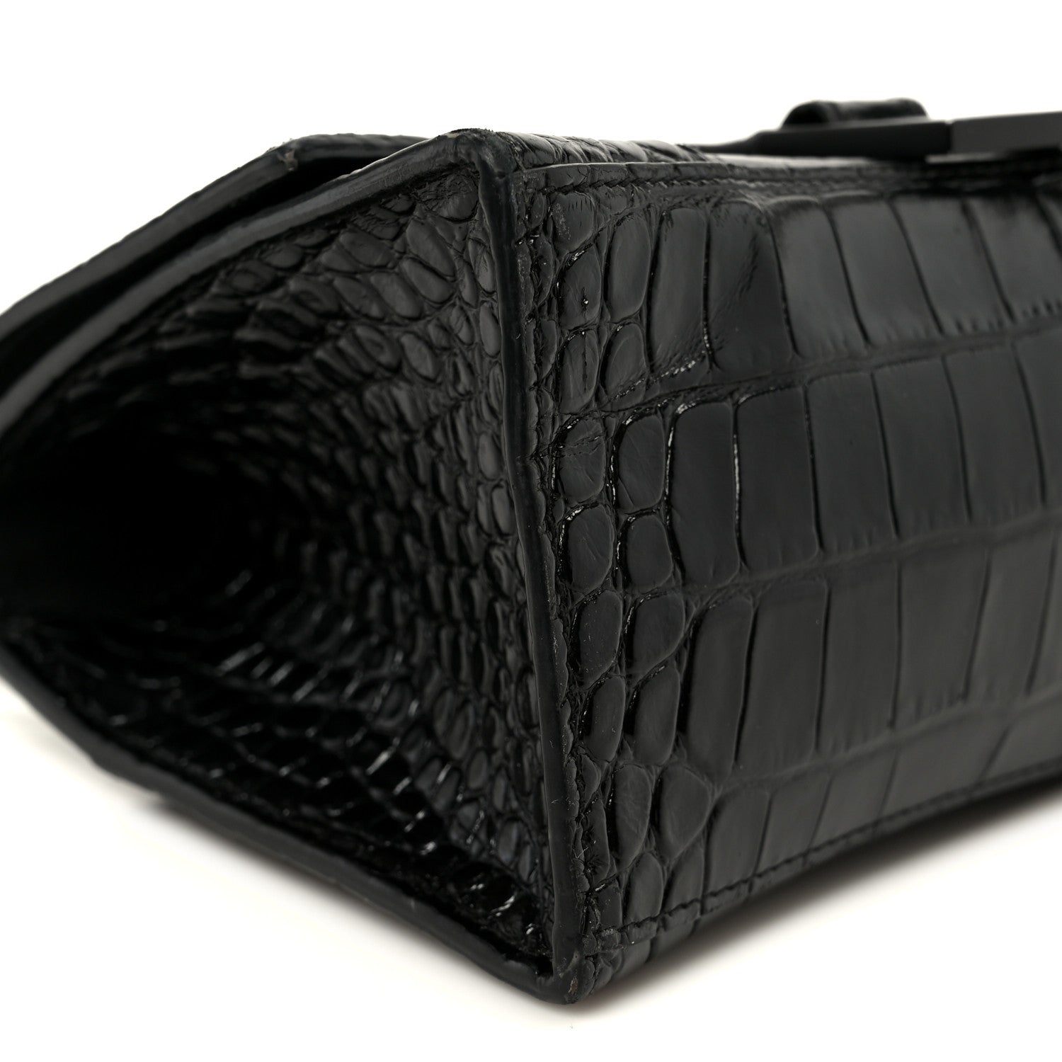 Balenciaga Shiny Calfskin Monochrome Crocodile Embossed Small Hourglass Top Handle Bag Black 9 of 14