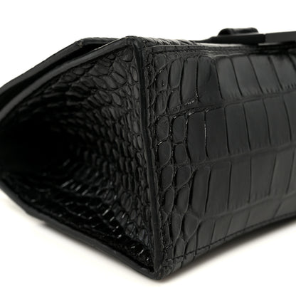 Balenciaga Shiny Calfskin Monochrome Crocodile Embossed Small Hourglass Top Handle Bag Black 9 of 14