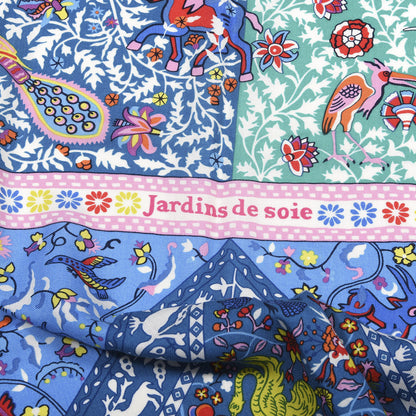 Hermes Cashmere Silk Jardins De Soie Shawl 140 Bleu Vert Rose 4 of 5