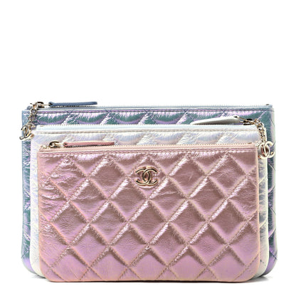 Chanel Iridescent Crumpled Calfskin Trio Cosmetic Case Blue Pink Ivory 1 of 12