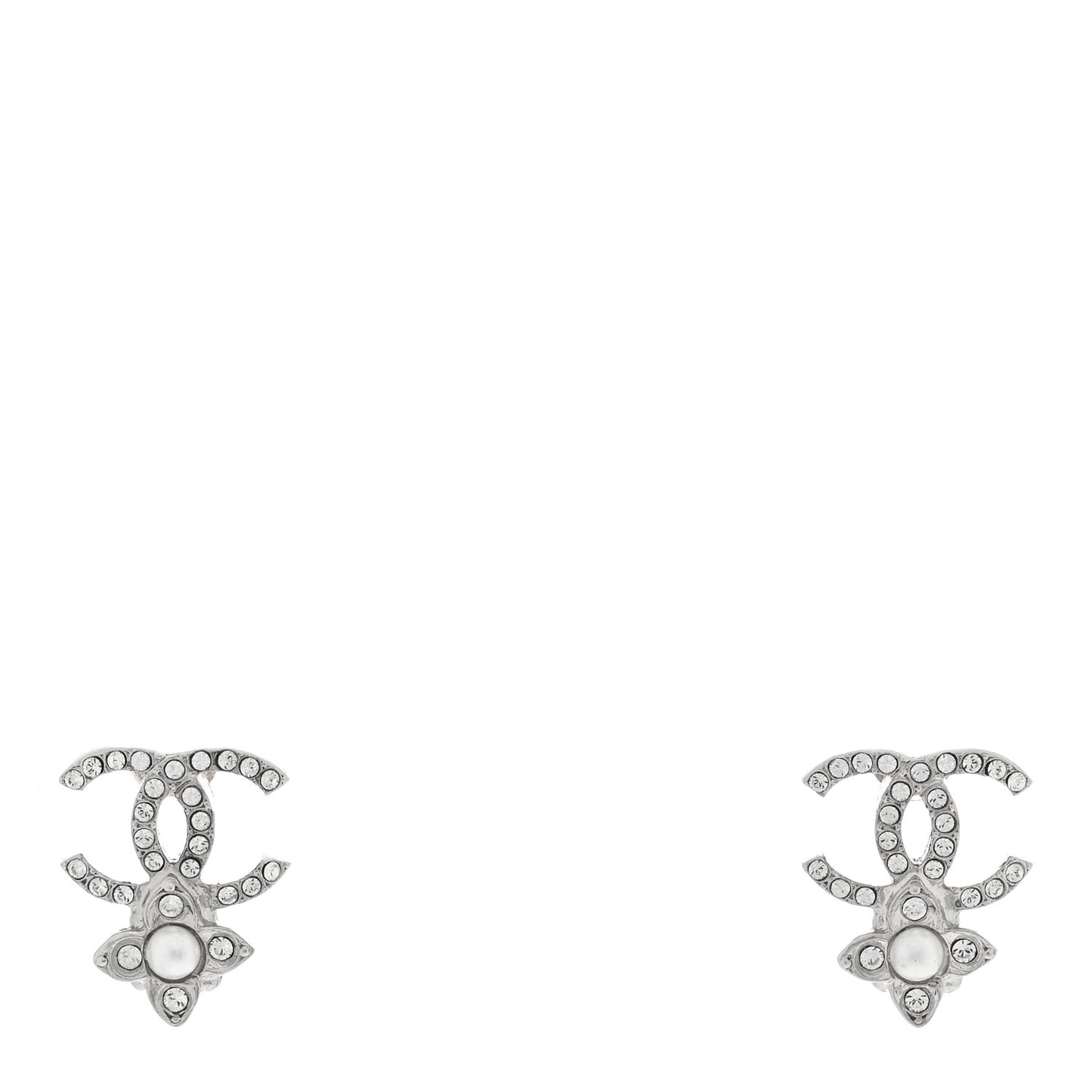 Crystal Pearl Flower CC Earrings Silver