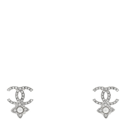 Chanel Crystal Pearl Flower CC Earrings Silver 1 of 4