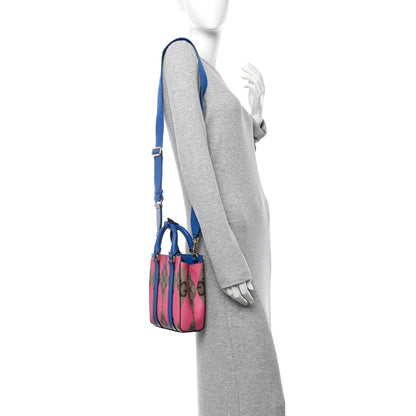 Gucci GG Supreme Monogram Textured Dollar Calfskin Rhombus Mini Tote Bag Beige Ebony Pink Blue 2 of 10