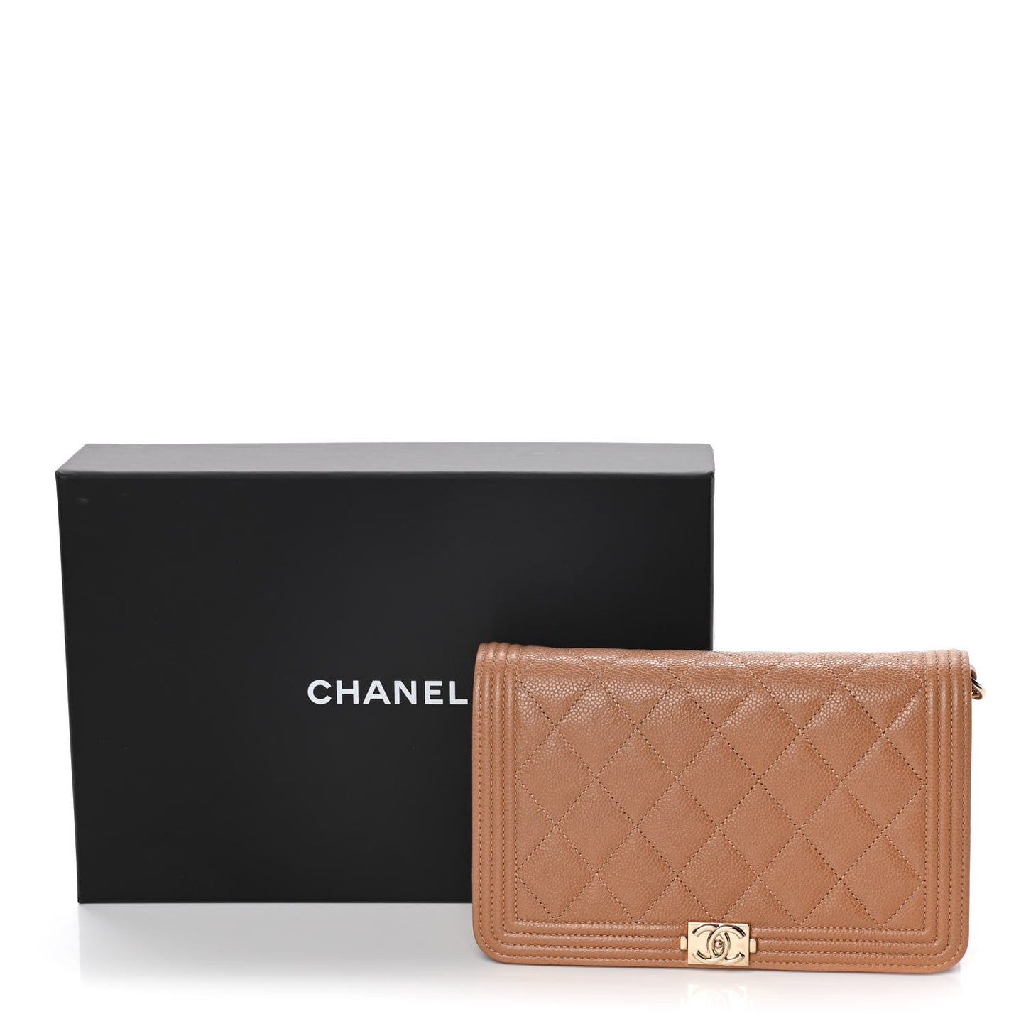 Caviar Quilted Boy Wallet On Chain WOC Brown