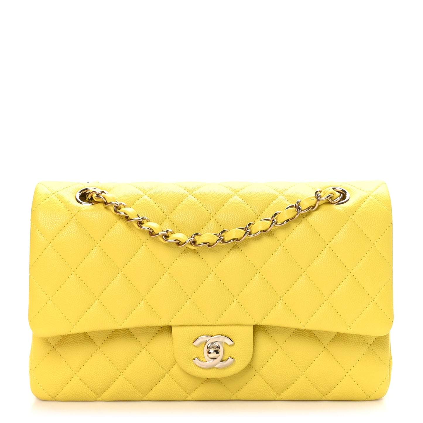 Caviar Quilted Medium Double Flap Yellow