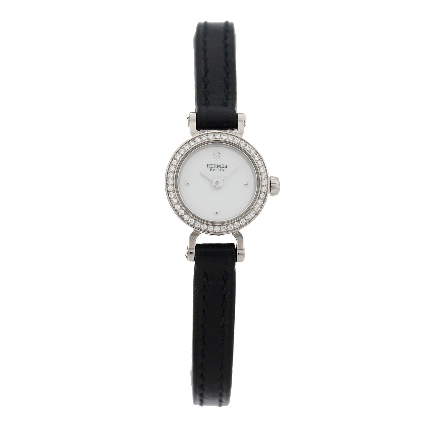 18K White Gold Barenia Diamond 16mm Faubourg Quartz Watch Noir