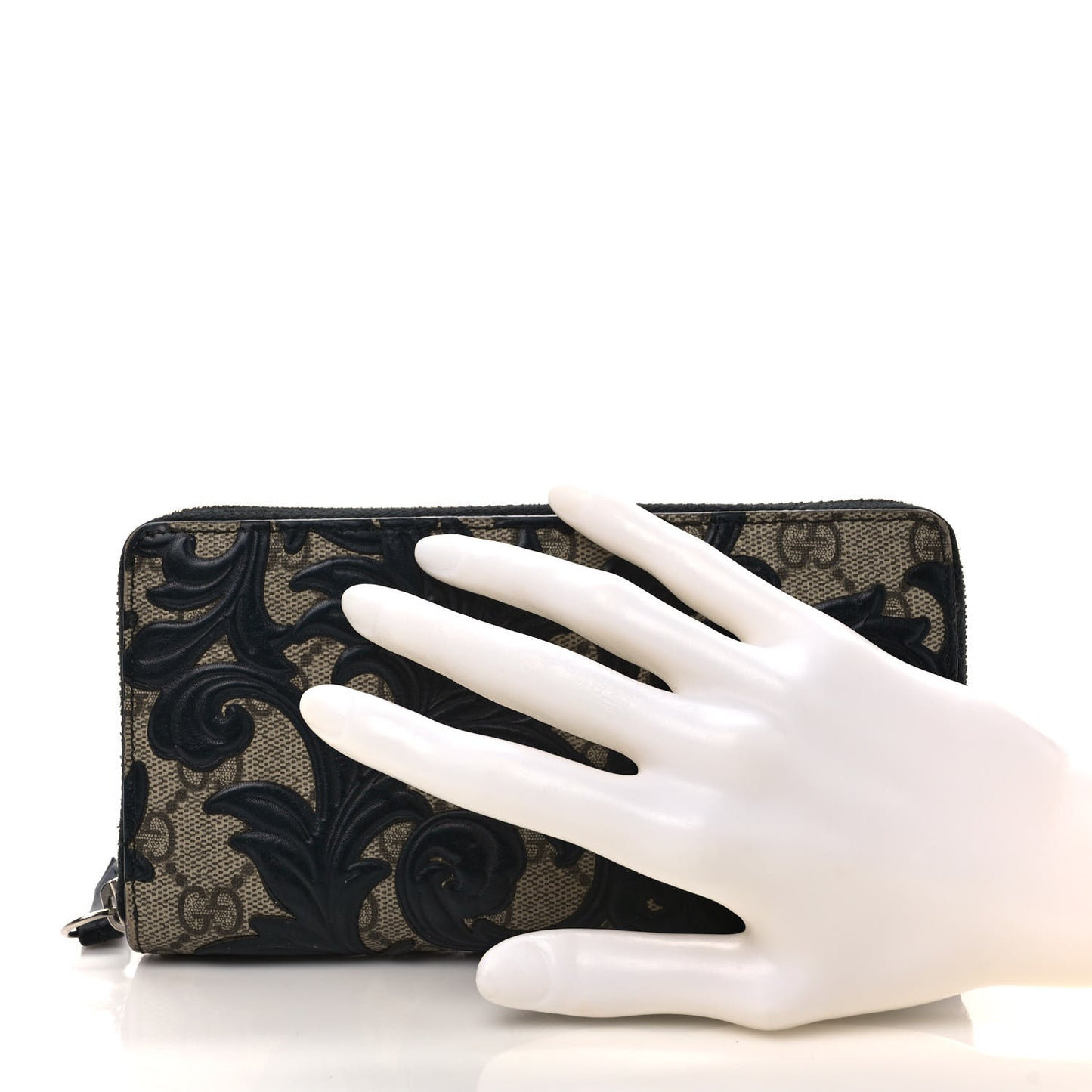 GG Supreme Monogram Arabesque Zip Around Wallet Black