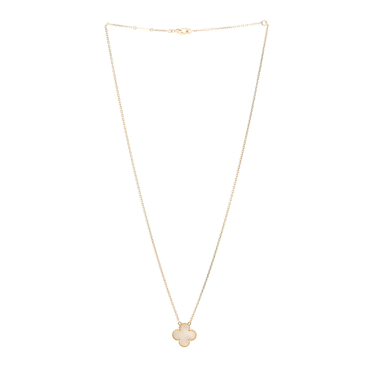 Van Cleef & Arpels 18K Yellow Gold Mother of Pearl Vintage Alhambra Pendant Necklace 3 of 6