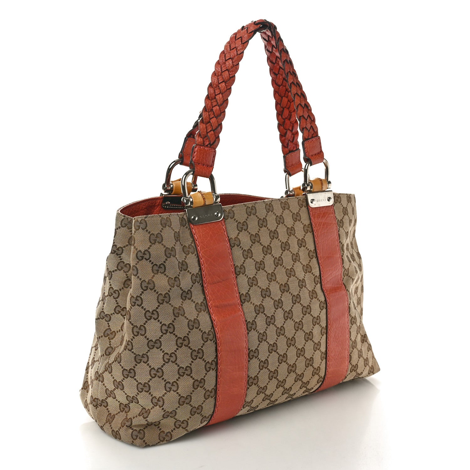 Gucci Monogram Medium Bamboo Bar Tote Coral 3 of 11