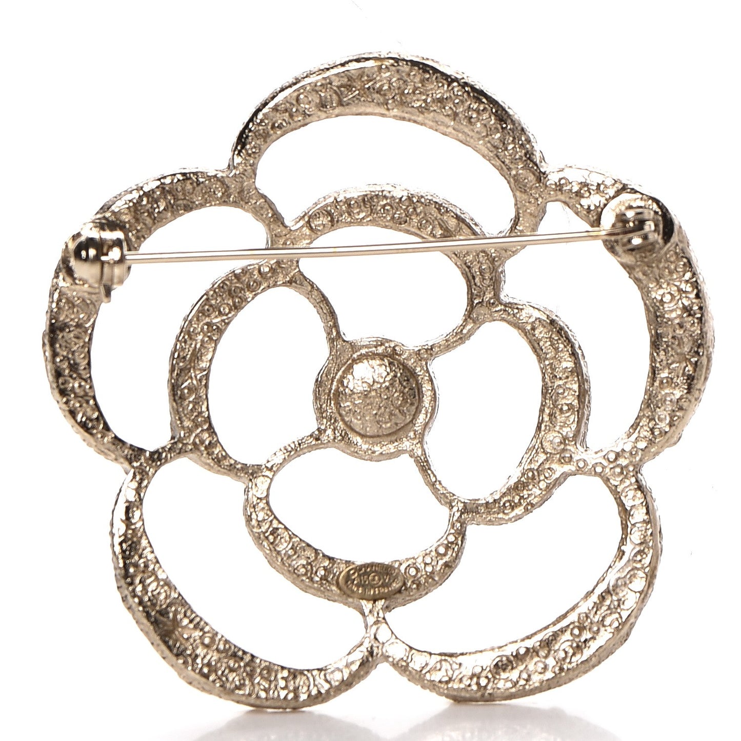 Pearl Crystal CC Camellia Brooch Light Gold