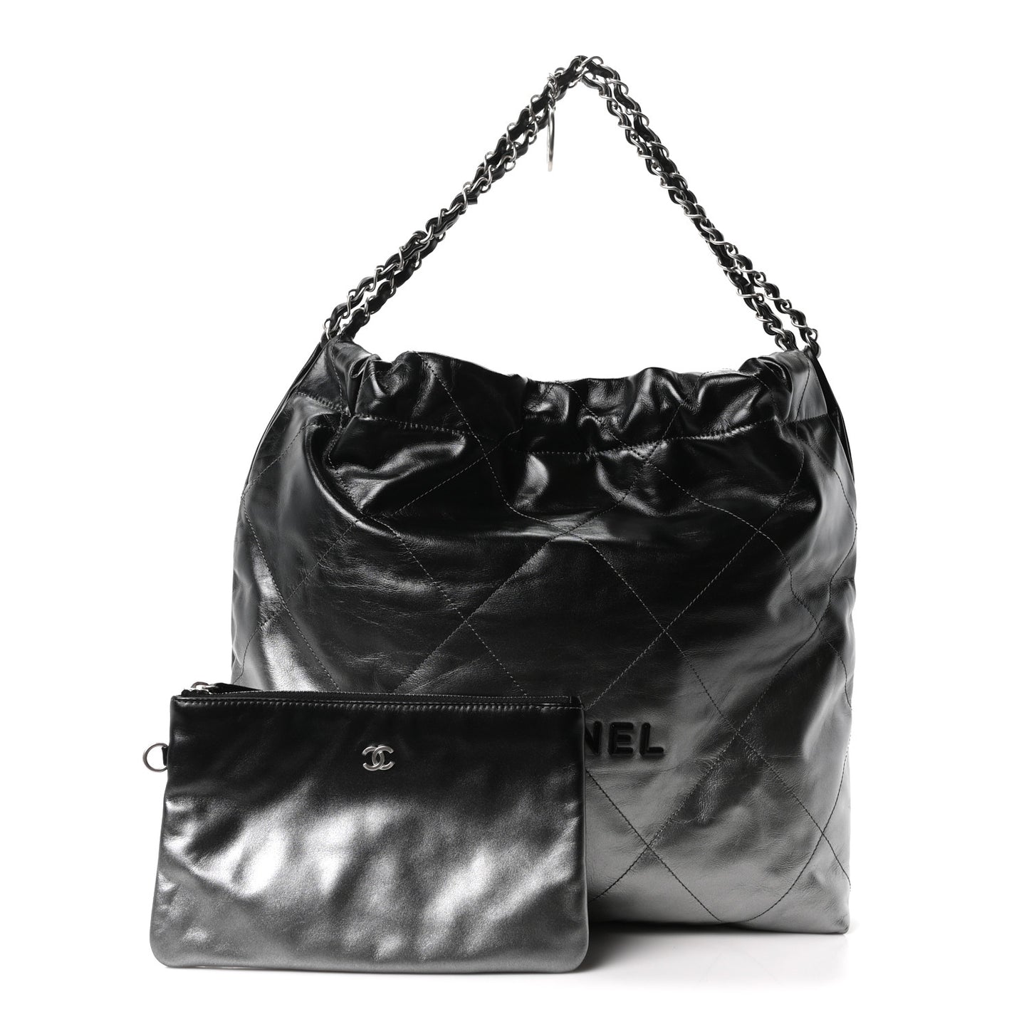 Metallic Shaded Calfskin Quilted Chanel 22 Black Silver