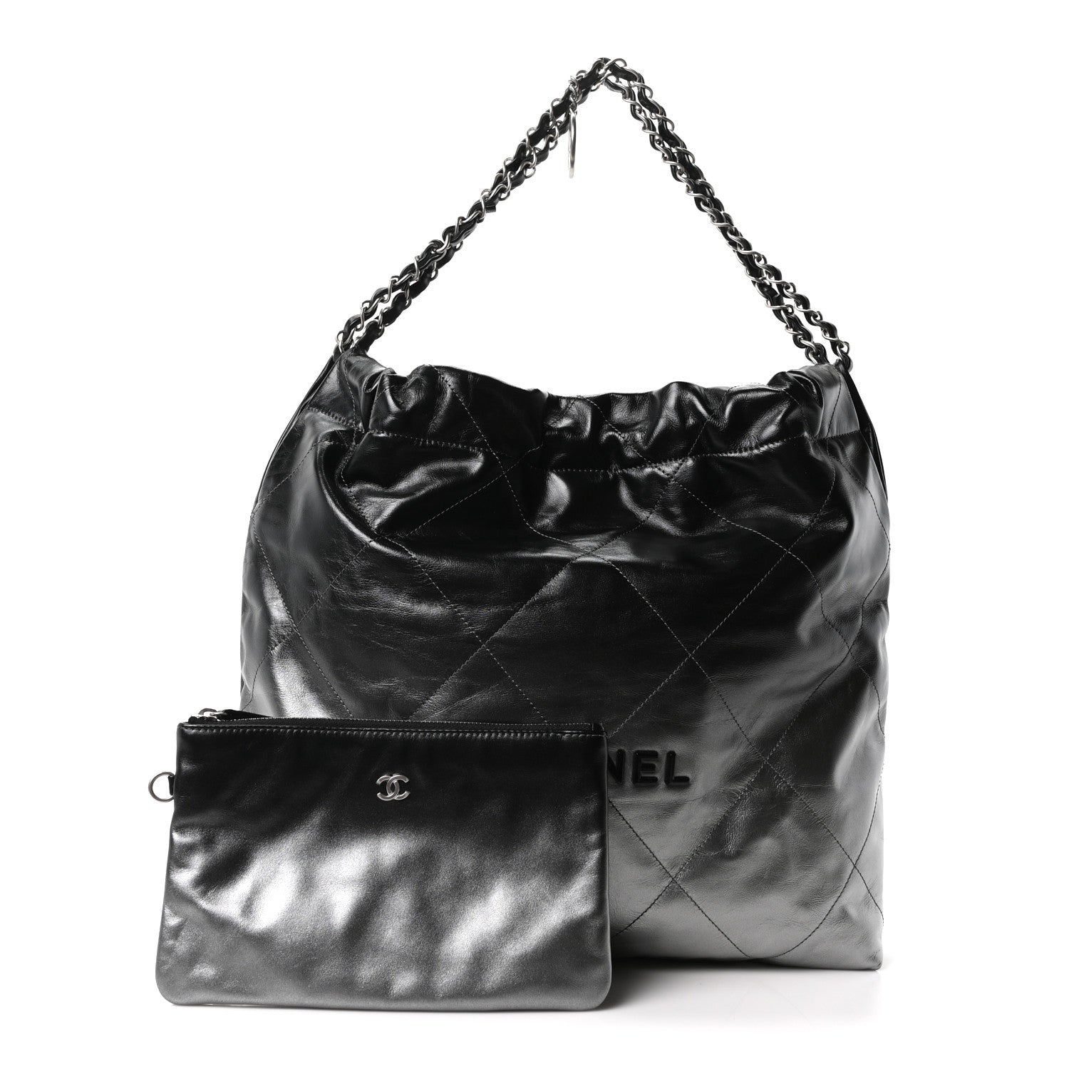 Chanel Metallic Shaded Calfskin Quilted Chanel 22 Black Silver 3 of 11