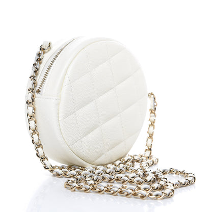 Chanel Caviar Quilted Round Clutch With Chain White 3 of 10