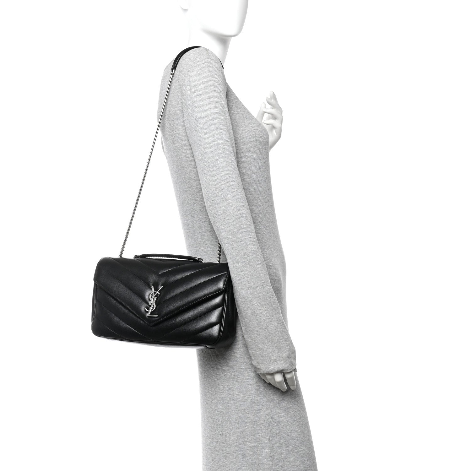 Saint Laurent Lambskin Chevron Quilted Medium Loulou Black 2 of 13