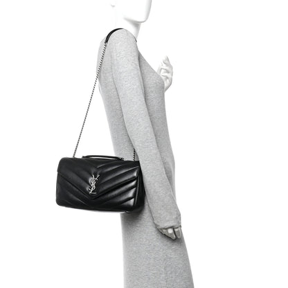 Saint Laurent Lambskin Chevron Quilted Medium Loulou Black 2 of 13