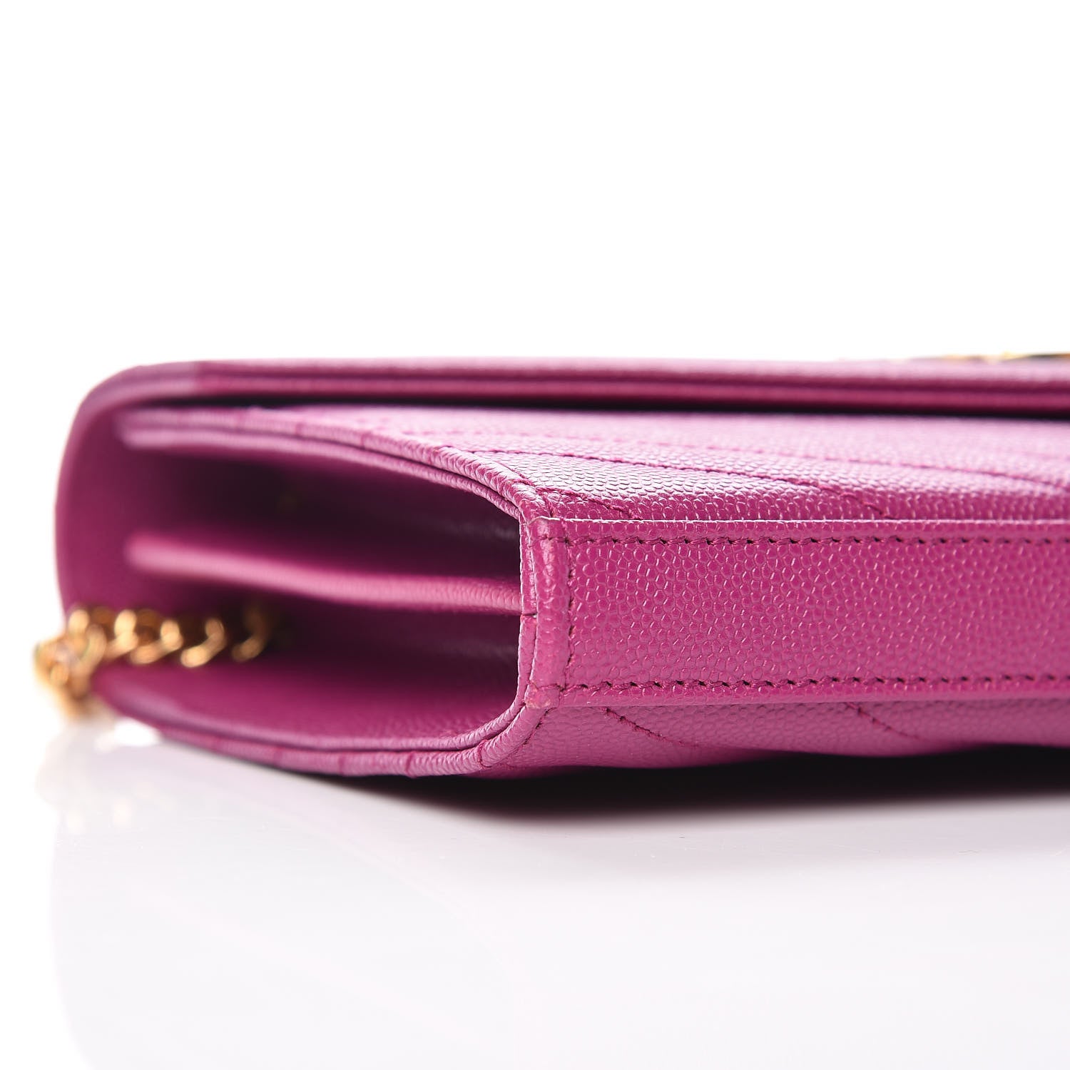 Saint Laurent Grain De Poudre Matelasse Chevron Monogram Chain Wallet Dark Grape 7 of 8