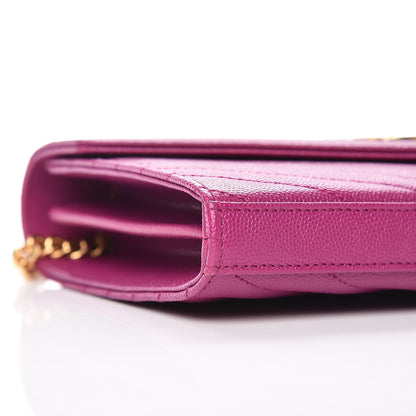 Saint Laurent Grain De Poudre Matelasse Chevron Monogram Chain Wallet Dark Grape 7 of 8