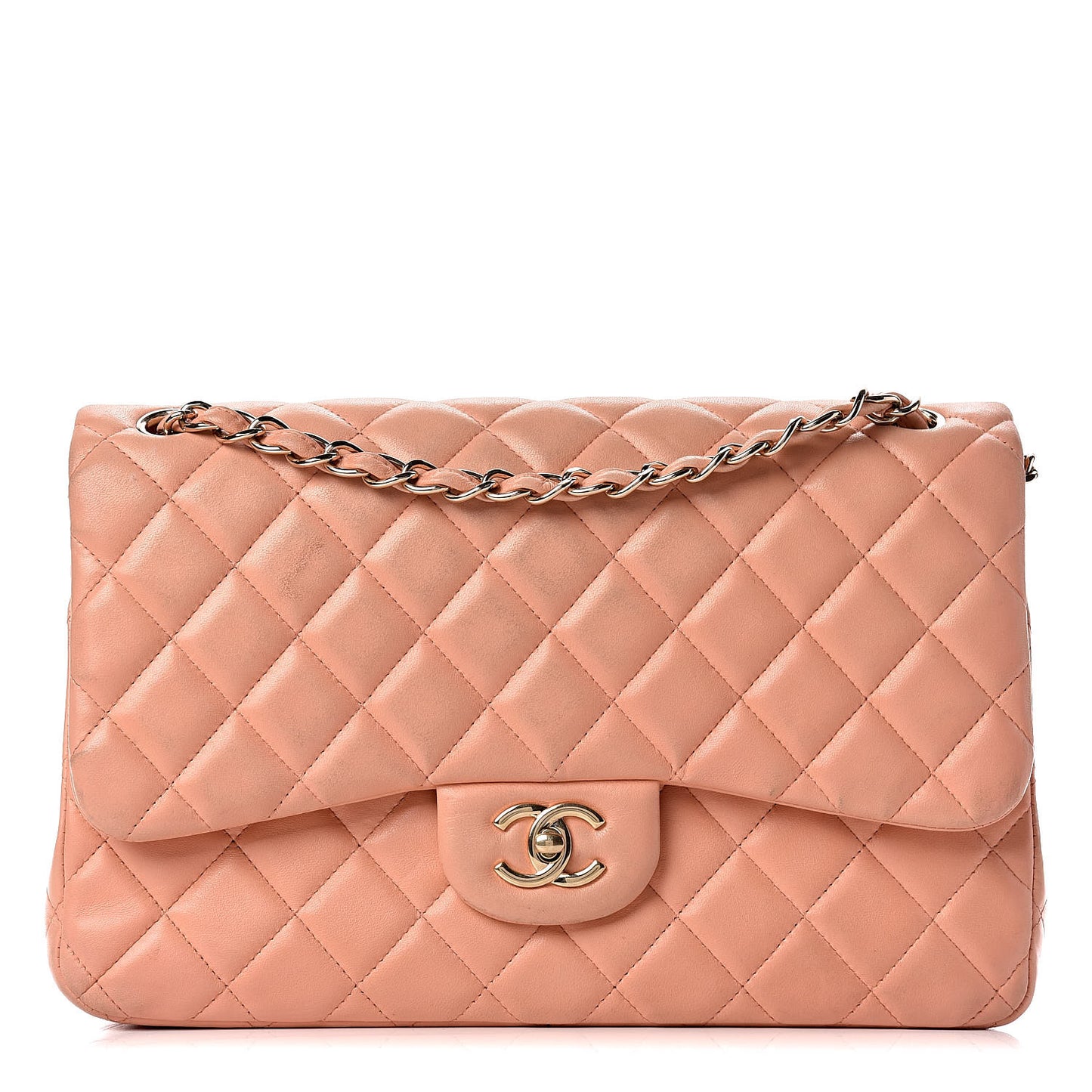 Lambskin Quilted Jumbo Double Flap Light Orange