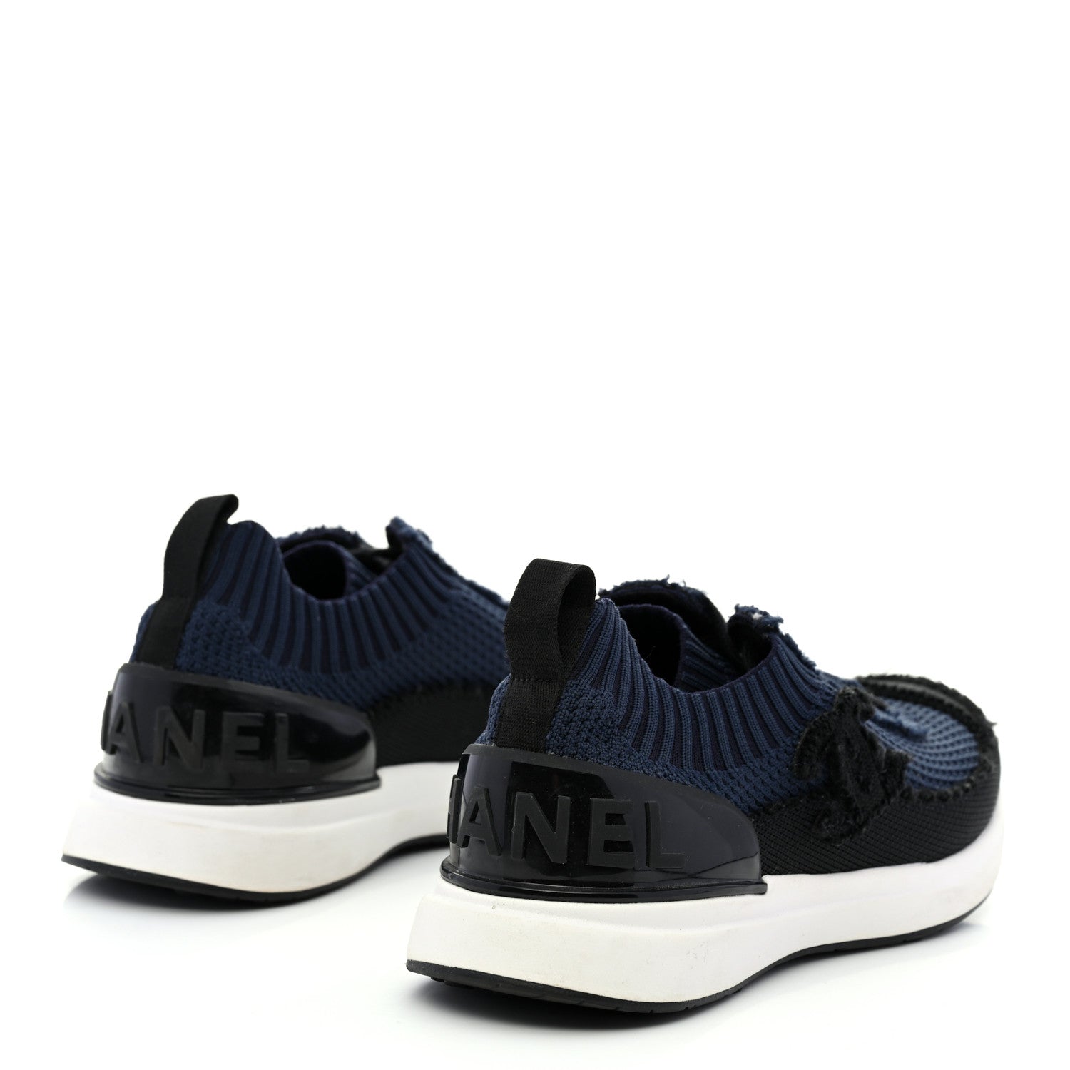 Chanel Fabric Logo Sneakers 36.5 Navy Black 4 of 9