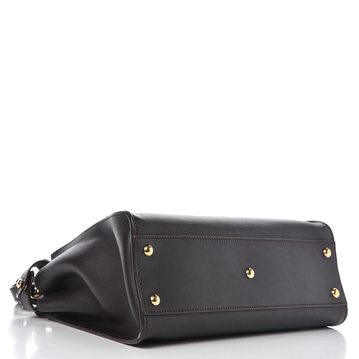 Fendi Vitello Seta Shiny Nappa Medium Peekaboo Iconic Satchel Dark Brown Yellow 5 of 12