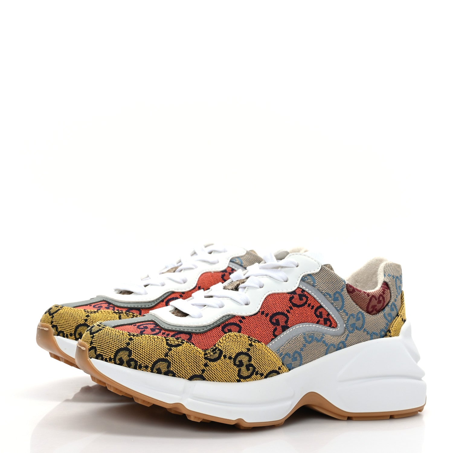 Gucci Monogram Multicolor Demetra Womens Rhyton Sneakers 35.5 Yellow Blue Great White Tabasco 3 of 7