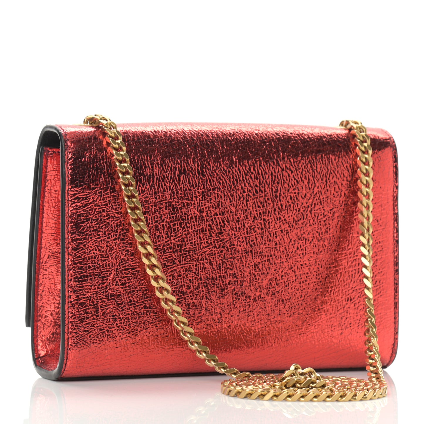 Metallic Calfskin Small Classic Monogram Kate Satchel Red