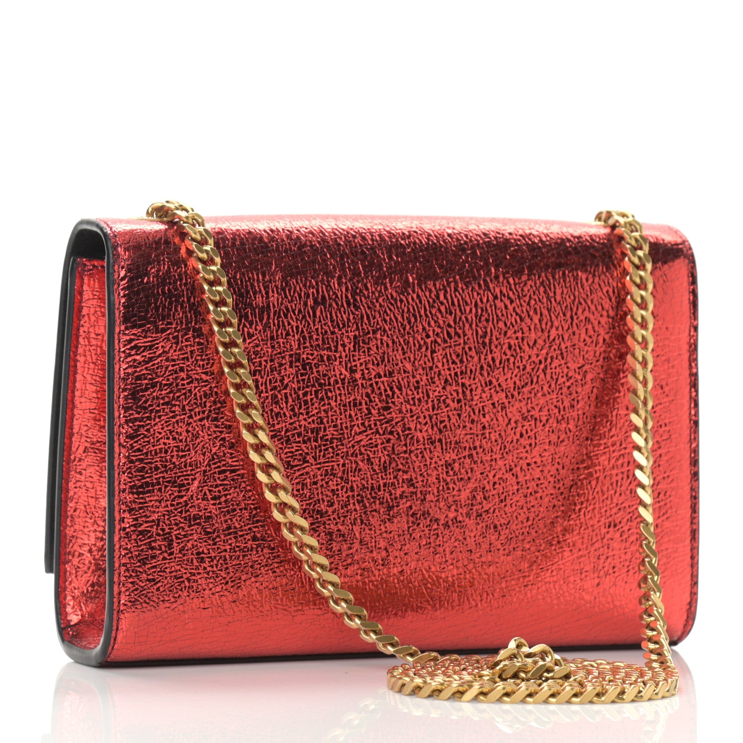 Saint Laurent Metallic Calfskin Small Classic Monogram Kate Satchel Red 3 of 9