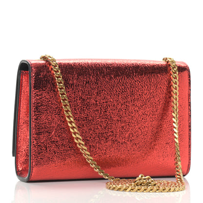 Saint Laurent Metallic Calfskin Small Classic Monogram Kate Satchel Red 3 of 9