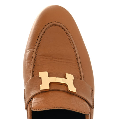 Hermes Goatskin Womens Paris Loafers 37 Gold 9 of 9